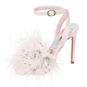 AZALEA WANG PAVO FEATHER EMBELLISHED SANDAL IN PINK SIZE 7 NEW NIB AKIRA
